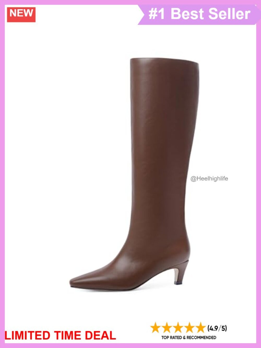 Kitten Heel Knee High Boots Square Toe Tall PU Leather